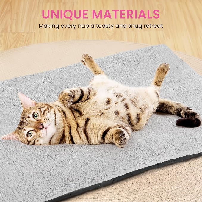 Self Warming Cat Bed, Heated Cat Bed, Noiseless Cat Heating Bed Pad, Self Heating Cat Dog Mat, Extra Warm Thermal Pet Pad for Indoor Outdoor Pets with Removable Cover Non-Slip Bottom Washable (Small)