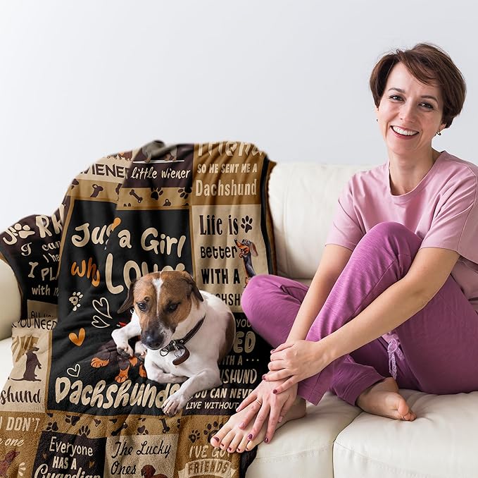 Dachshund Gifts for Women Blanket 50"x60", Wiener Dog Gifts for Women/Kid Dachshund Lover Flannel Throw Blanket