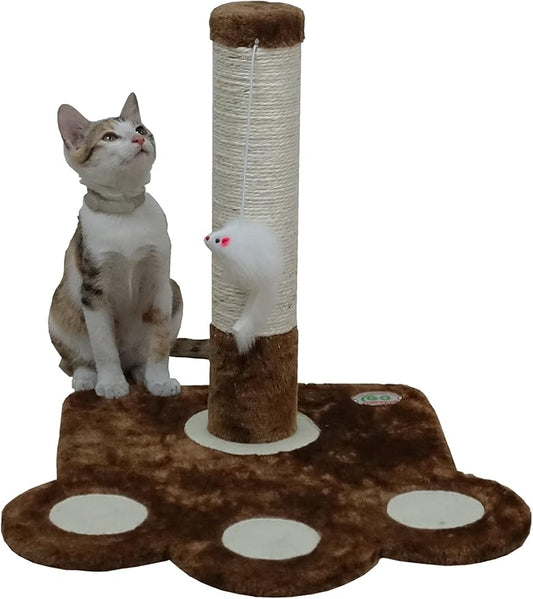 Go Pet Club Everyday Value 16in Small Sisal Covered Scratching Post Cat Tower Kitty Condo Kitten Furniture with Hanging Mouse for Indoor Cats, Brown
