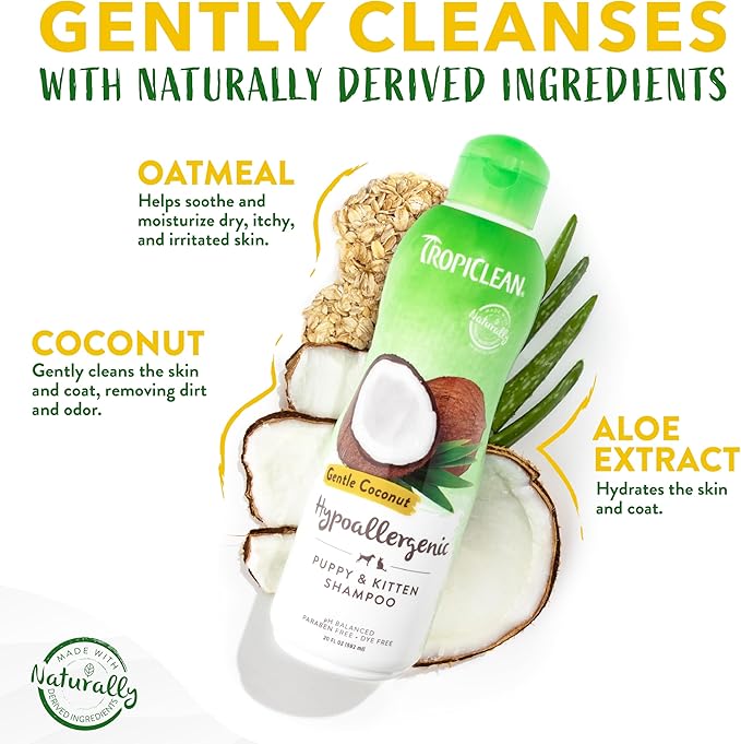 TropiClean Gentle Puppy Shampoo, Cat & Dog Shampoo for Allergies & Sensitive Skin, Gentle Coconut Scent, Made in USA, 2.5 Gallon