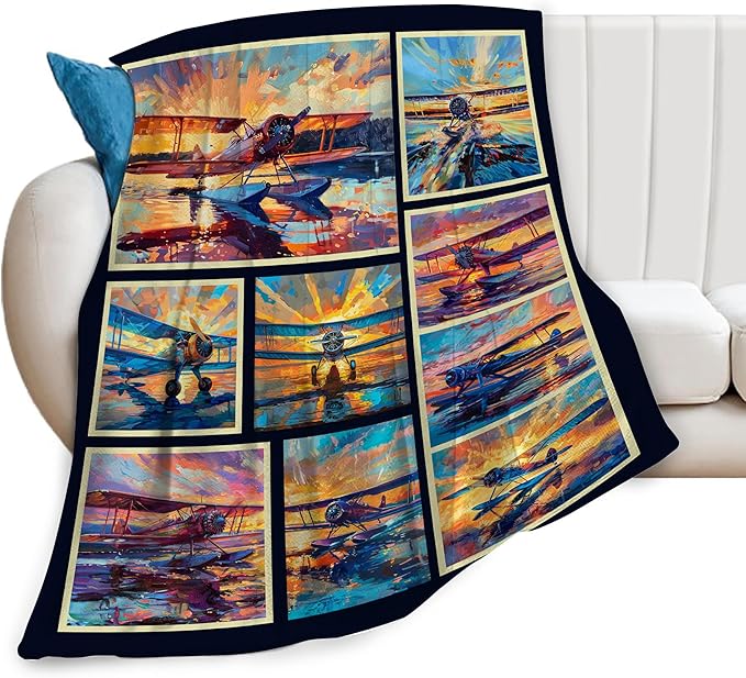 Airplane Decor Stuff Merch Cozy Print Flannel Fleece Soft Plush Fuzzy Warm Lightweight Bedding - Airplane Gifts for Women, Men, Girls, Kids - 50"X40"
