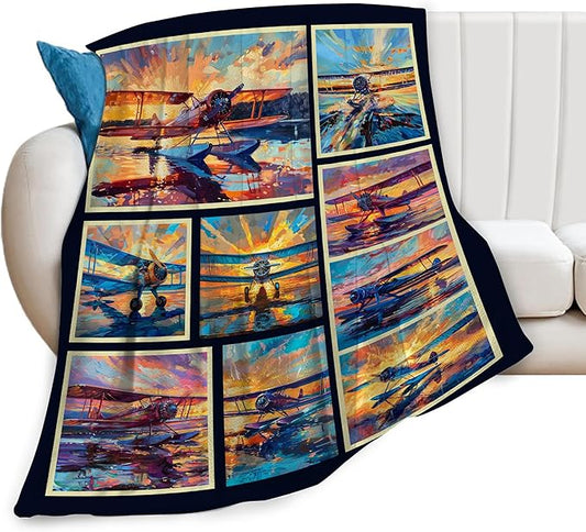 Airplane Decor Stuff Merch Cozy Print Flannel Fleece Soft Plush Fuzzy Warm Lightweight Bedding - Airplane Gifts for Women, Men, Girls, Kids - 50"X40"