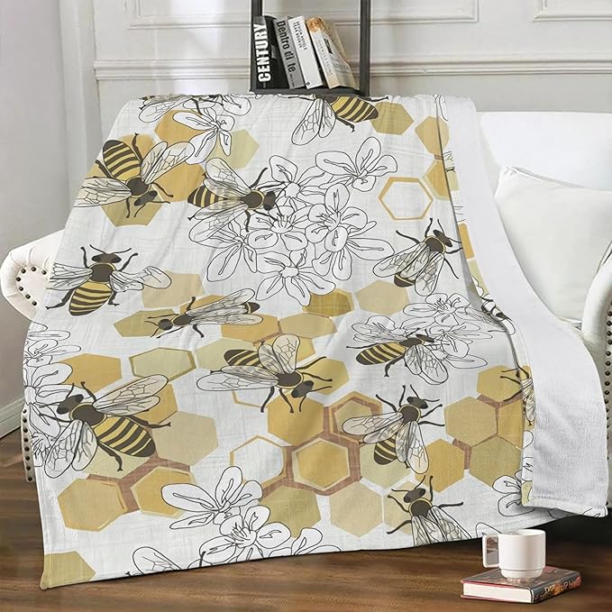 Fleece Throw Blanket for Couch, Sofa, Car, Bed, 60"x50" Cozy Soft Lightweight Fuzzy Flannel Warm Blanket Suitable for All Seasons (Bee)