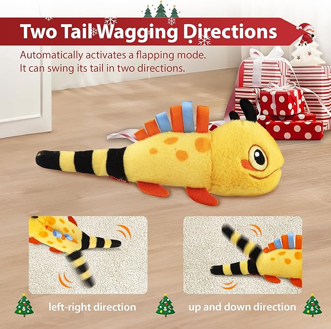 PETGEEK Gigwi Flapping Cat Toys for Indoor Cats, Rechargeable Lifelike Interactive Lizard Cat Toy Tweet, 2 Modes Wagging Tail Catnip Toy, Automatic Cat Toys for Kitten Cats Self Play, Touch Activated