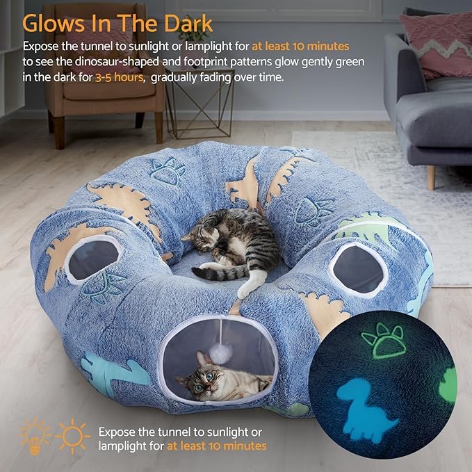Foldable Cat Tunnel With Washable Cat Bed For Indoor Cats Christmas Tree Cat Tunnel,4entry Points Peekaboo Cat Cave Donut Tunnel,Multifunctional Cat Playground Toys Hideplace For Cats,Kittens