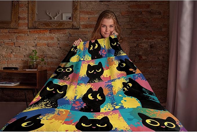Cute Black Cats Blanket Throw Super Soft and Cozy Blankets for Home Decoration, Couch, Bed, Sofa 120 in x 90 in Extra Large for Family for All Seasons