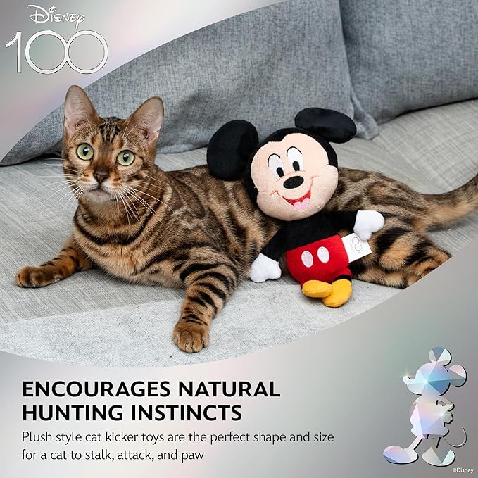 Mickey Mouse Cat Kicker Toy with Catnip, 9in | Disney Cat Toys | Fun Cat Kicker Style Plush Toy with Catnip and Crinkle for Cats Inspired by Disney Mickey and Friends