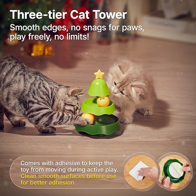 Potaroma Mini Sized Cat Toys with Catnip on Top, 2-Level Roller Turntable Two Cat Balls Interactive Indoor Kitten Physical Exercise Kitty Toys 5.5 Inches