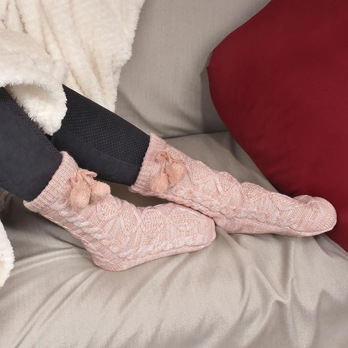 BambooMN Extra Thick Cozy Fuzzy Animal Thermal Cabin Plush Fleece-lined Knitted Crew Socks