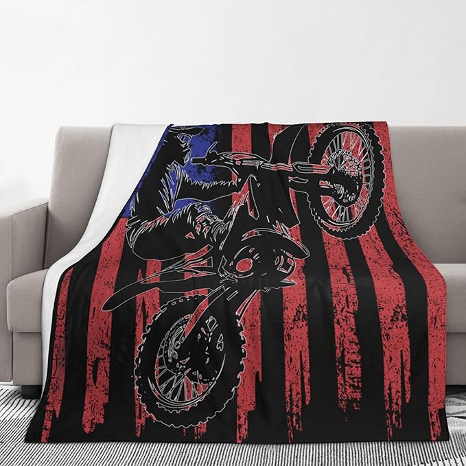 Motocross Flag Soft Throw Blanket Flannel Fleece Blankets Warm Cozy Lightweight Fuzzy Blanket for Bed Sofa Couch Home Decor 80"X60"