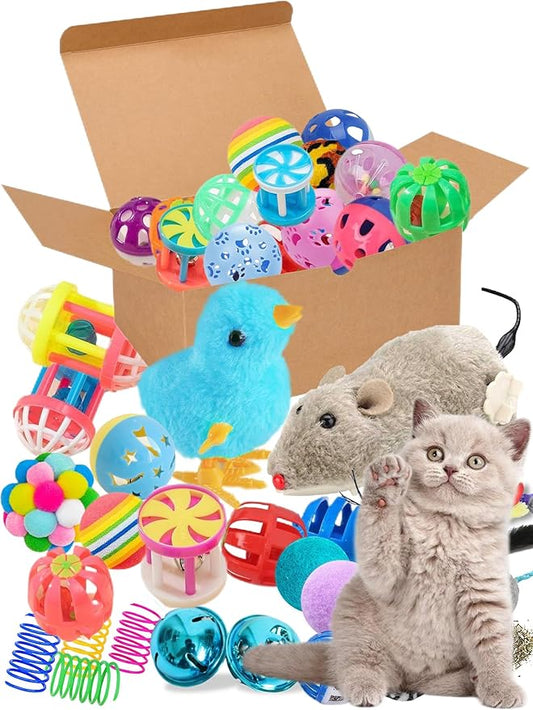 35 Pcs Cat Toys Pack, 1.25" to 6.3", Keep Your Cat Busy, Encourages Cognitive Development and Provides Hours of Entertainment, Suitable for Cats, for Small and Medium Breed Sizes