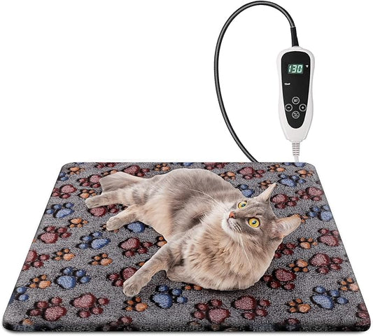 Cat Heating Pad, Waterproof Pet Heating Pad for Cat Dog Outdoor, 11 Adjustable Temperature Cat Warming Bed Mat with Timer, Indoor Heated Cat Bed with Chew Resistant Cord（S: 18'' L X 18W ''）