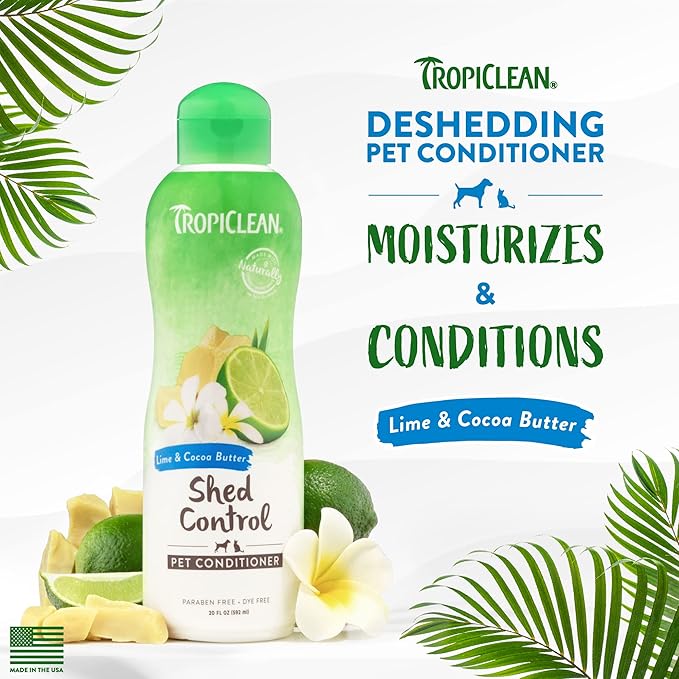 TropiClean Deshedding Cat & Dog Conditioner, Puppy & Kitten Safe, Reduces & Softens Coat, Lime & Coconut Scent, Made in the USA, 20oz.