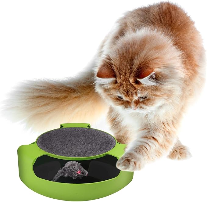Pets First CAT Scratcher Spinning Mouse Toy for Cats - Interactive Cat Toy Catch The Mouse Fun Game - 2-in-1 Scratching Toy for Cats - No Battery Required - Rotating Mouse Pet Toy