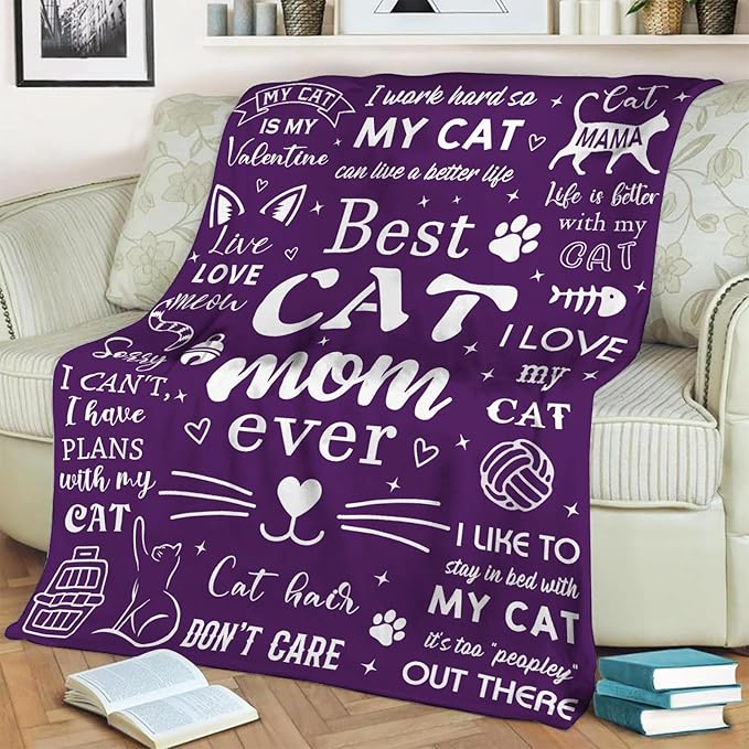 Mosslink Cat Mom Blanket 60"x50", Cat Lover Gifts for Women, Cat Gifts for Cat Lovers, Cat Mom Gifts for Women Birthday, Best Cat Mom Ever Blankets, Christmas Mothers Day Cat Gifts for Cat Mom