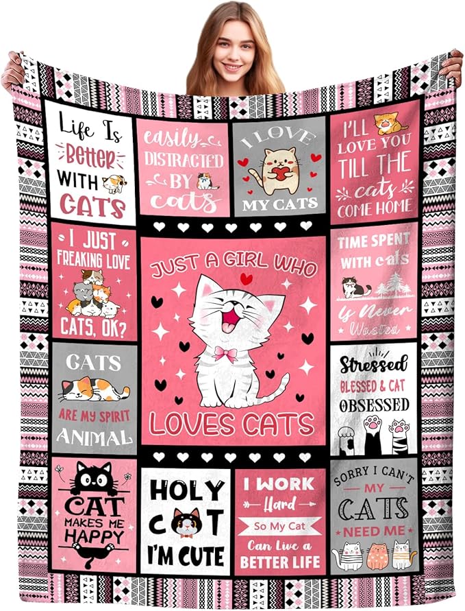 Cat Blanket Gifts for Girls Women Cats Gifts for Cat Lovers Soft Warm Cats Flannel Throw Blanket for Kids Adults 50"X40"