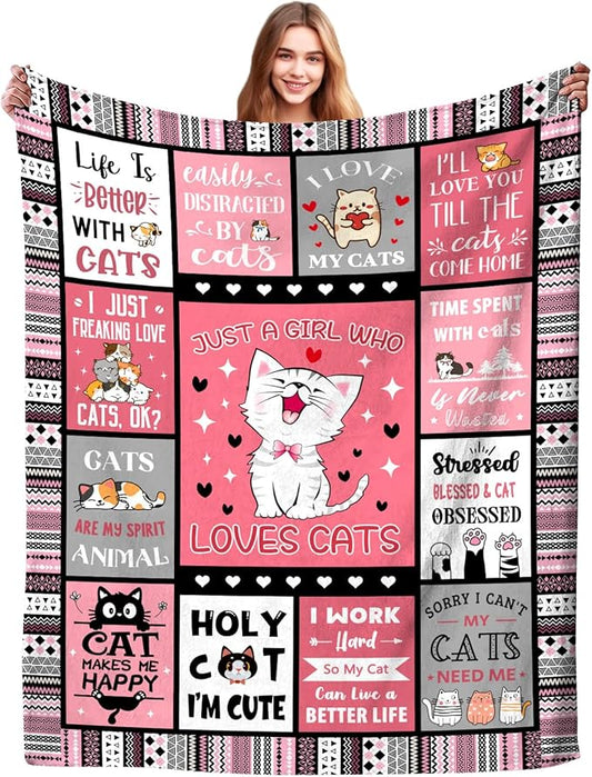 Cat Blanket Gifts for Girls Women Cats Gifts for Cat Lovers Soft Warm Cats Flannel Throw Blanket for Kids Adults 50"X40"