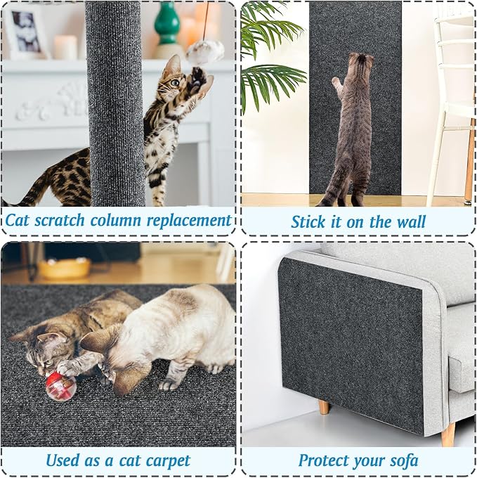 Gtmileo 78.7"x15.8" Cat Scratching Post, Trimmable Self-Adhesive Climbing Cat Scratching Mat Replacement for Cat Tree Shelf Shelves, Cat Scratch Furniture Protector(Dark Gray)