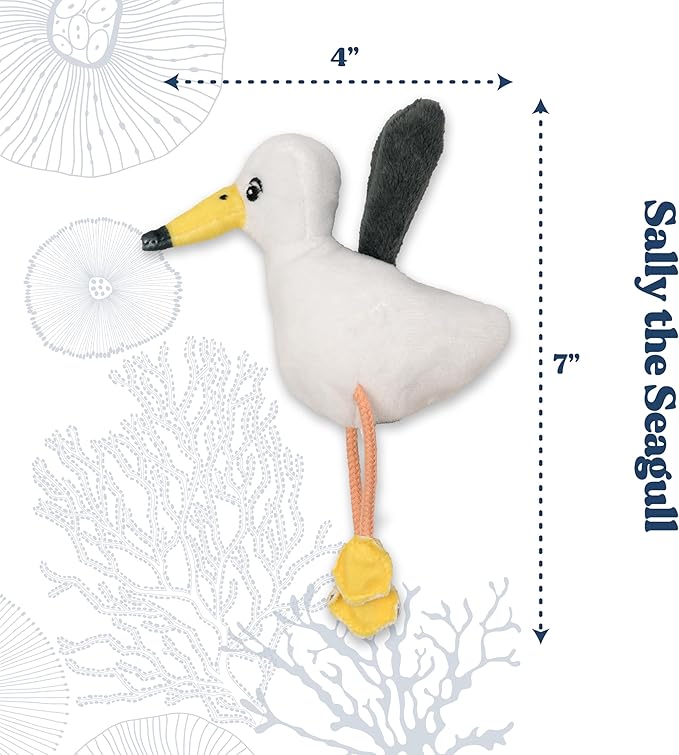 Stuffed Animal Cat Toy | Ocean Collection | Dangle Leg Seagull Toy for Indoor Cats | Cute Interactive Plush Toys for Swatting and Playing| Made of Eco-Friendly Materials - Go Green!