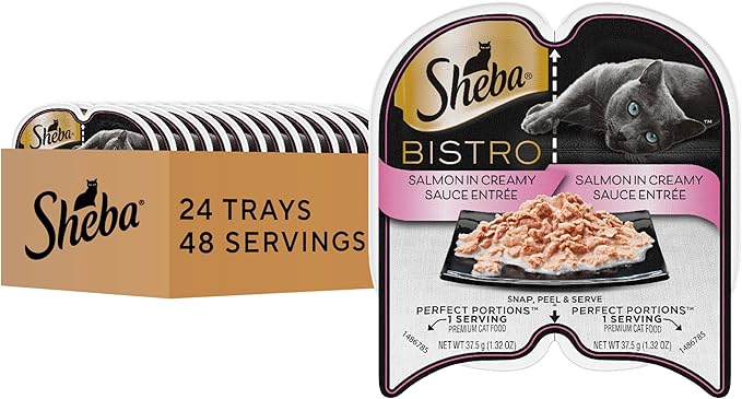 Sheba Perfect Portions Bistro Adult Wet Cat Food, Salmon in Creamy Sauce Entree, (24) 2.6 oz. Twin-Pack Trays