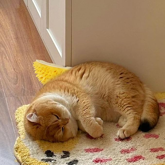 YAODHAOD Cat Corner Scratcher Durian Shaped Corner Tickler Cat Mint Self Groomer Toy Kittens Wall Corner Massage Comb Scratcher Board for Indoor Cats (Yellow)