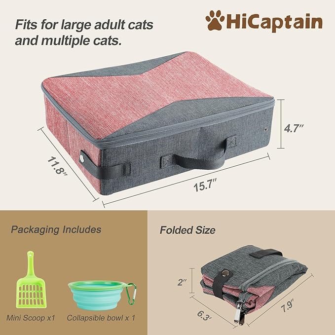HiCaptain Portable Cat Litter Box with Lid and Handle Standard Portable Collapsible Litter Carrier for Cat (M,Pink/Gray)