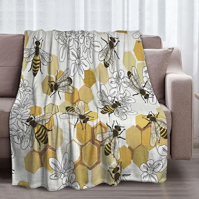 Fleece Throw Blanket for Couch, Sofa, Car, Bed, 60"x50" Cozy Soft Lightweight Fuzzy Flannel Warm Blanket Suitable for All Seasons (Bee)