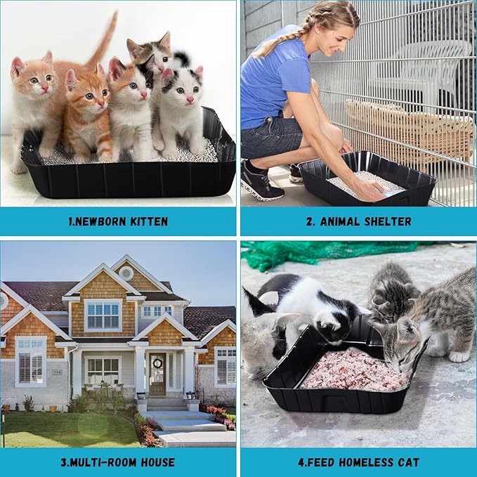 Bokon 25 Pcs Disposable Litter Boxes for Cats Plastic Cat Litter Tray Kitten Litter Pan for Kitty Rabbit Guinea Pig Hamster Pets Supplies Travel Home Toilet, 15.7 x 11.8 x 3 Inches, Black