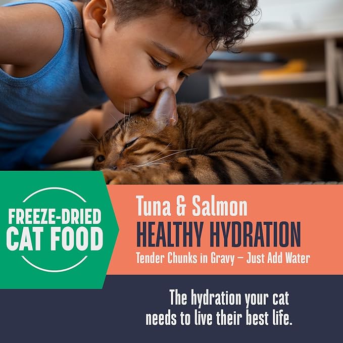 Whole Life Pet Freeze Dried Cat Food - Human-Grade Wet Cat Food Toppers, Natural Broth for Cats, Instantly Hydrating Cat Snacks, Lickable Cat Treats, Just Add Water - Salmon & Tuna, 3 Oz