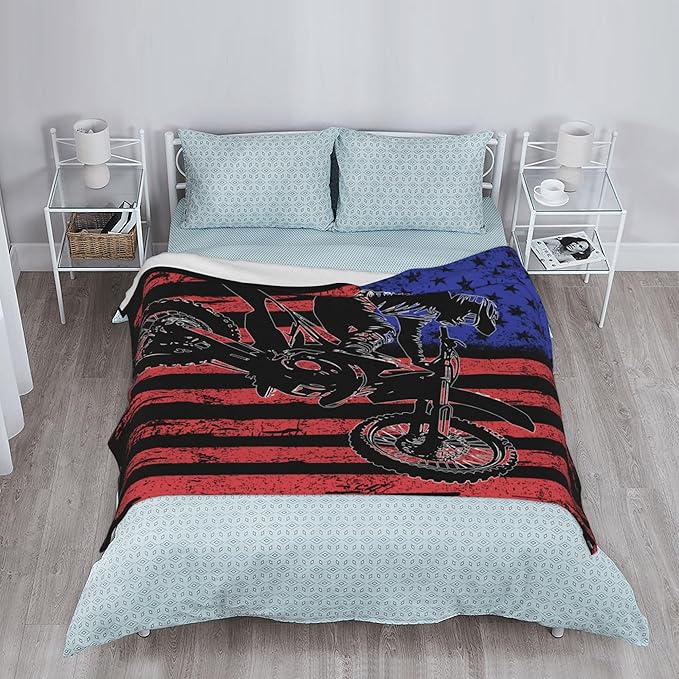 Motocross Flag Soft Throw Blanket Flannel Fleece Blankets Warm Cozy Lightweight Fuzzy Blanket for Bed Sofa Couch Home Decor 80"X60"