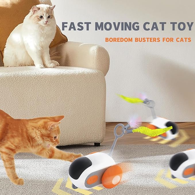 Remote Control Cat Toy for Indoor Interactive Turbo Tail 2.0 Cat Toy Automatic Moving Eemote Mouse Smart Electric Teazys Cat Toy Mobile Car Toy, Orange