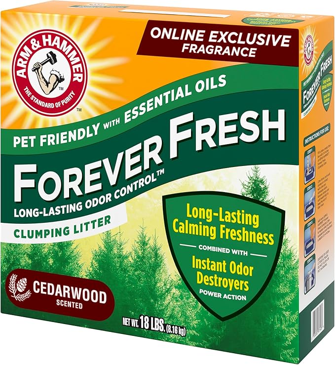 Arm & Hammer Forever Fresh Clumping Cat Litter Cedarwood, MultiCat 18lb, Pet Friendly with Essential Oils, (Pack of 1)
