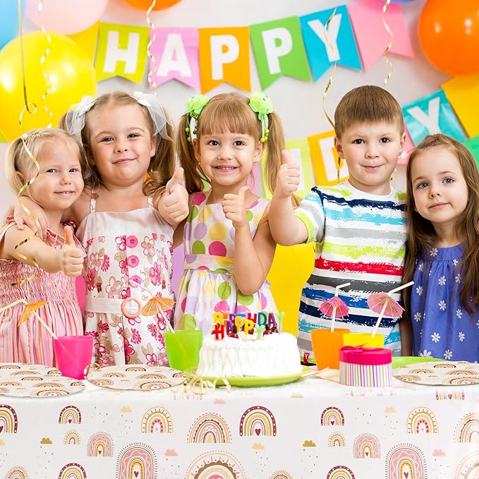 Boho Rainbow Party Supplies Boho Rainbow Baby Shower Tableware Set Including Paper Plates Napkins Tablecloth for Boho Birthday Party Baby Shower Decorations Supplies