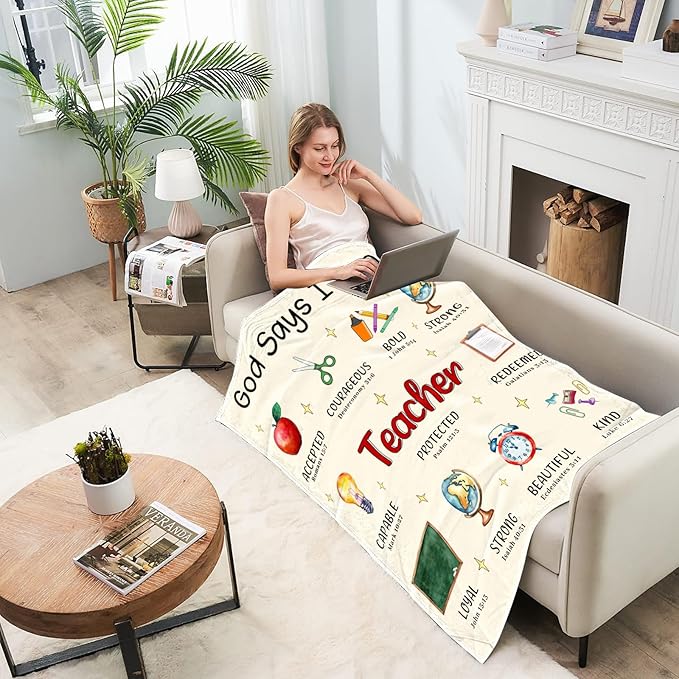CIUGOIG Christian Gifts for Women, God Says I Am Teacher Blanket 50"x60", Inspirational Religious Birthday Gifts for Teacher Bible Verse Blanket, Teacher Gifts, Christian Teacher Gifts