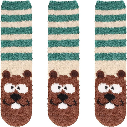BambooMN Women's Super Soft Warm Microfiber Fuzzy Cozy Animal Socks or Christmas Winter Animal Socks, Value Pack