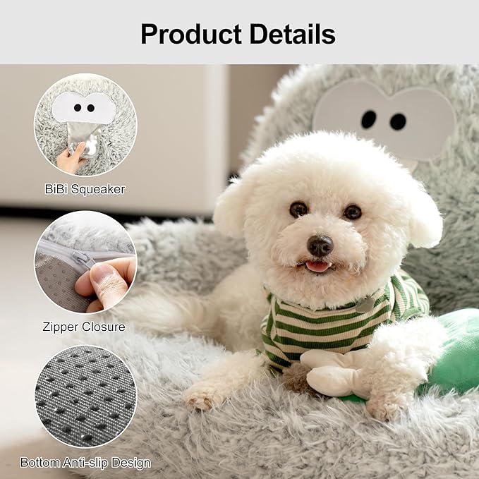 MEWOOFUN Cute Plush Cat Bed, Indoor High Cushion Donut Donut Puppy Bed, Cozy Pet Sofa for Small Dogs and Cats Cartoon Soft Bed