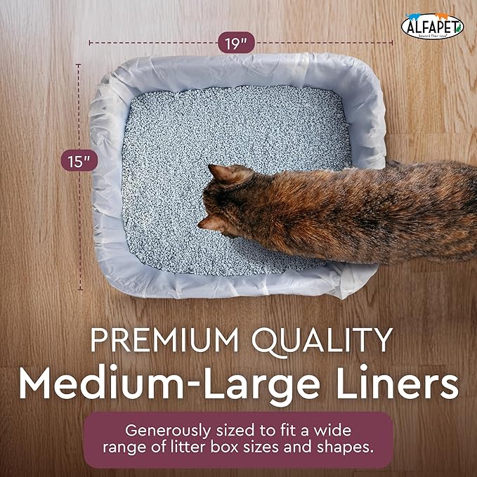 Alfapet Kitty Cat Litter box Disposable, Elastic Liners- 48-count-For Medium and Large, Size Litter Pans- With Sta-Put Technology for Firm, Easy Fit- Quick + Clever Waste Cleaners 4 pack