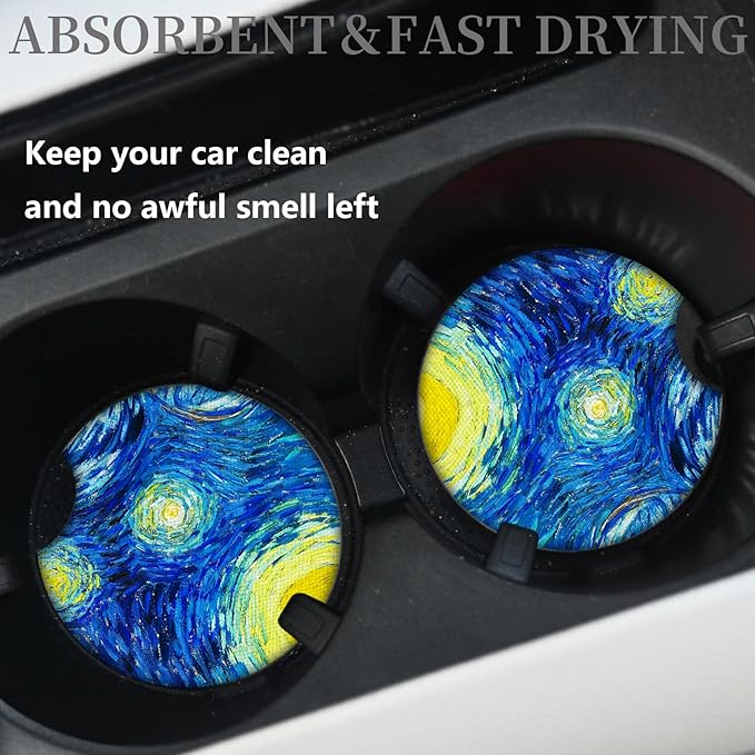 Car Cup Holder Coaster,Absorbent The Stars Rubber New Automotive Cup Holder Decal Decor Car Accessories for Women Men.Pack of 2