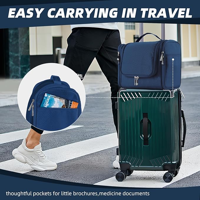 Buruis Large Capacity Toiletry Bag for Women and Men, Hanging Toiletry Organizer Cosmetics Makeup Bag, Water-resistant Dopp Kit Shaving Bags for Full Sized Toiletries, Travel Essentials (Blue)