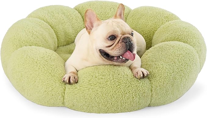 Lesure Calming Medium Dog Bed - Flower Donut Round Fluffy Puppy Bed in Plush Teddy Sherpa, Non-Slip Cute Flower Cat Beds for Indoor Cats, Medium Pet Bed Fits up to 45 lbs, Machine Washable, Green 30"