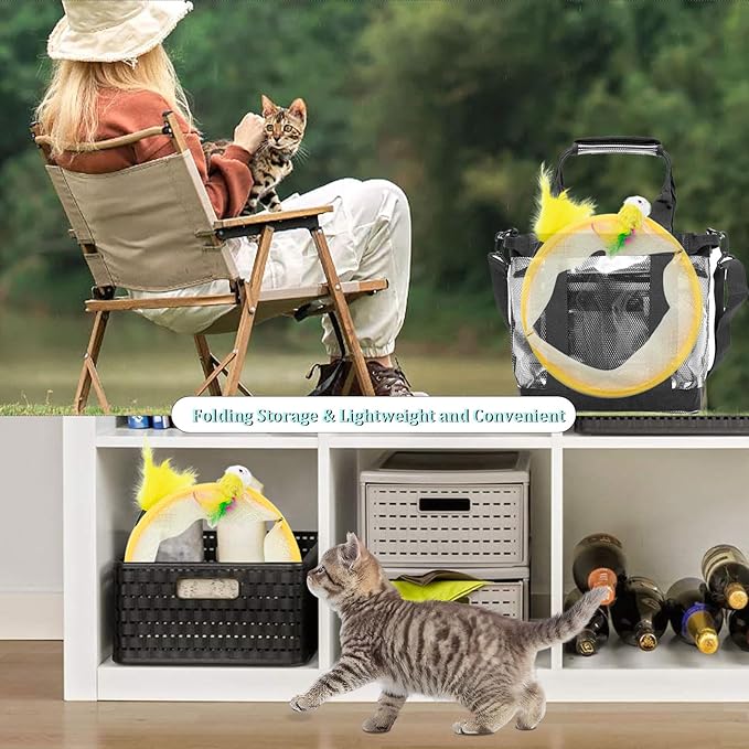 Folded Cats Tunnel Toy for Cats, Collapsible Cats Spring Tunnels Toy with Feather Mouse Toys, Played Tunnels Cats Tunnel Bed Tube Inside Cats, Interactive Cats Toy for Puppy Kitten