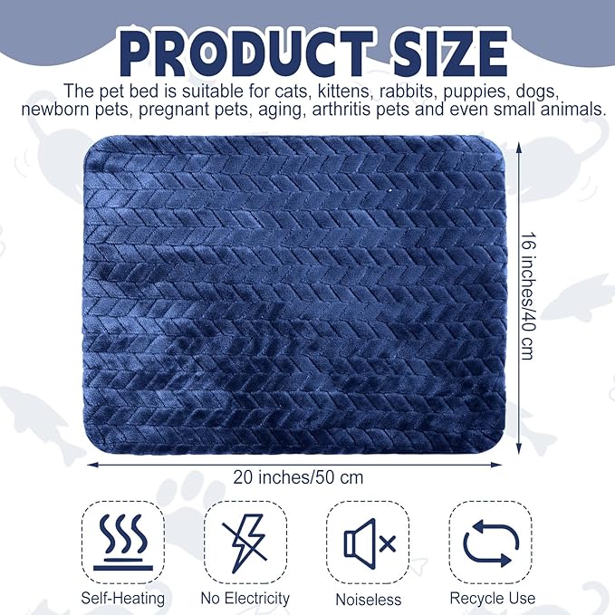 4 Pack Self Heating Cat Pad Self Warming Cat Mat Non Slip Warm Dog Bed Pad Mat Washable Pet Kennel Pad Crate Bed Mat Removable Cover Cat Blanket for Indoor Outdoor(Navy Blue,16 x 20 Inch)