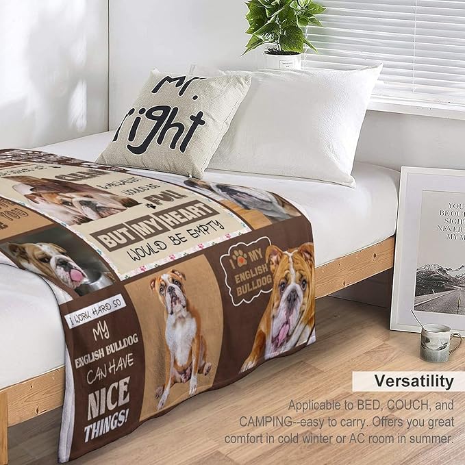 Bulldog Blanket Dog Frenchie Gifts for Girls Boys Woman Kids Bulldog Lover Throw Blankets Soft Blanket Warm Fleece Flannel Plush Blankets for Bed Sofa Couch 50"x60"