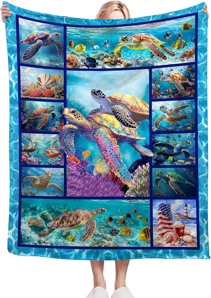 Sea Turtle Blanket Ultra Soft Cozy Sea Turtle Throw Blanket Fleece Fuzzy Plush Bedding Marine Life Lovers Gifts for Women Girls Kids Adults Couch Sofa 80"x60"