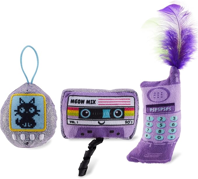 Catstages So Meowsome 90s Themed Plush Catnip Blend Cat Toys, 3Pk, Multicolored