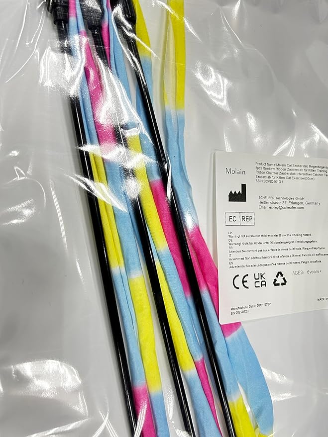 Molain Cat Wand Rainbow Toy, 3pcs Rainbow Ribbon Cat Wand for Kittens Training Rainbow Ribbon Cat Interactive Catcher Wand Stick Toy for Kitten Cat Indoor Exerciser Playing(30cm)