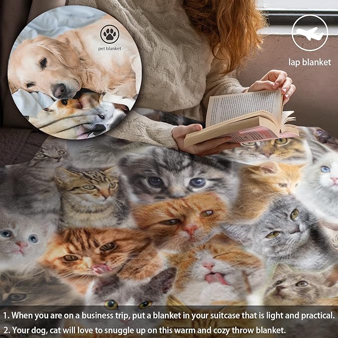 Large Fleece Throw Blanket for Couch Sofa, Fuzzy Soft Cozy Blankets and Throws Warm Lightweight Plush Lap Blanket for Women Men, 50 x 60 inches, Cute Cats Pattern