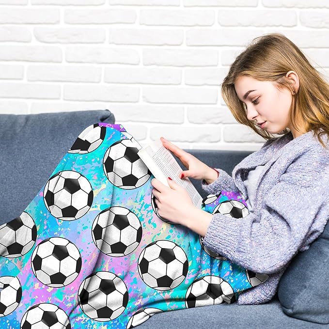 Soccer Blanket Gifts for Girls Ultra Soft Flannel Merch Soccer Throw Blanket for Soccer Lovers Players Team Soccer Gifts Stuff 80"x60"