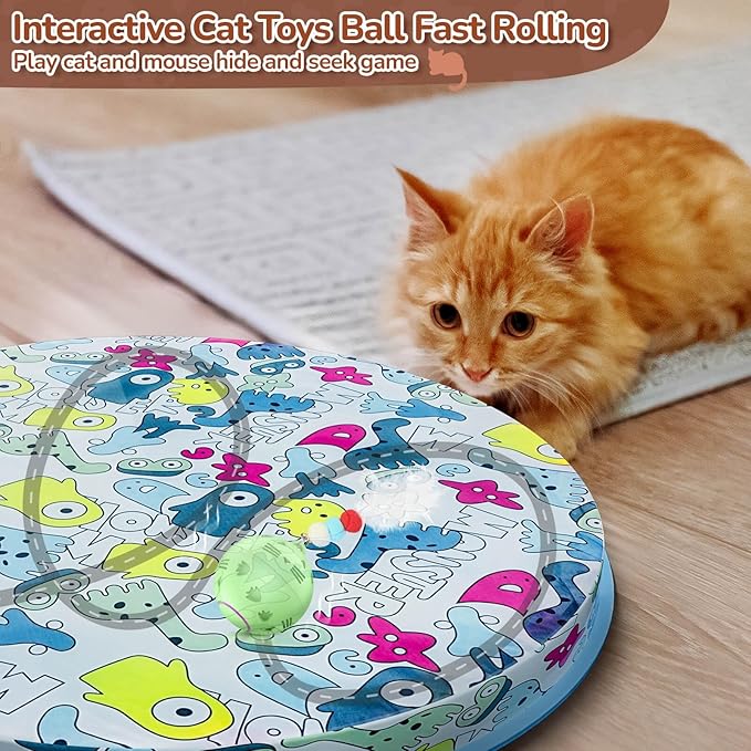 Interactive Cat Toys Ball Fast Rolling in Pouch, Automatic Motion Activated Moving Ball Hide and Seek Game Exercise Kicker Pet Cat Toys for Bored Indoor Kittens Adult Cat