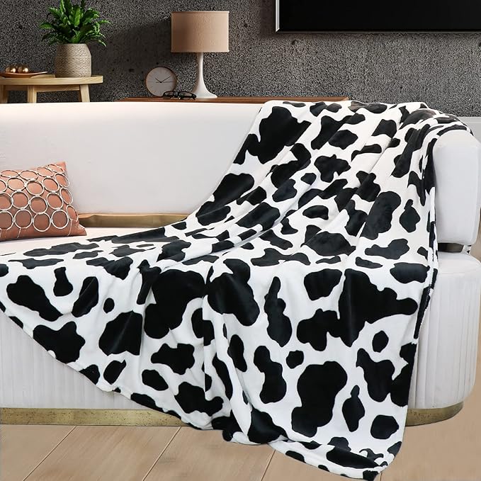 Cow Print Blanket Soft Warm Plush Fleece Cute Cow Printed Blankets and Throws Cozy Fuzzy Lightweight Throw Blanket Gift for Adults Daughter Mom Father Wedding Travel 60x80 inch